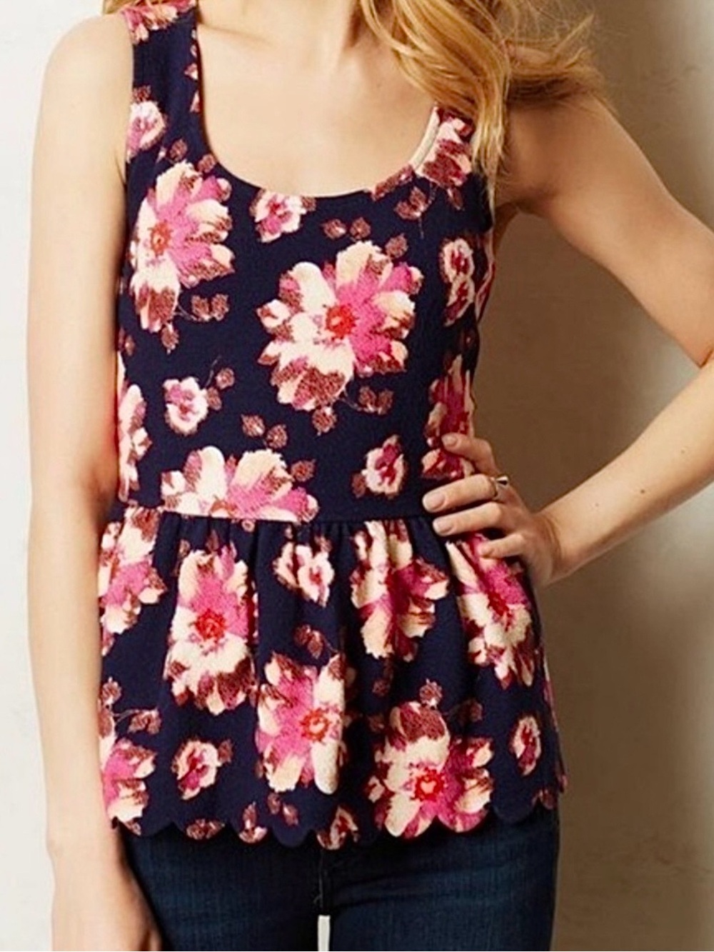 Anthropologie Postmark Floral Open Back Peplum Top Size S
